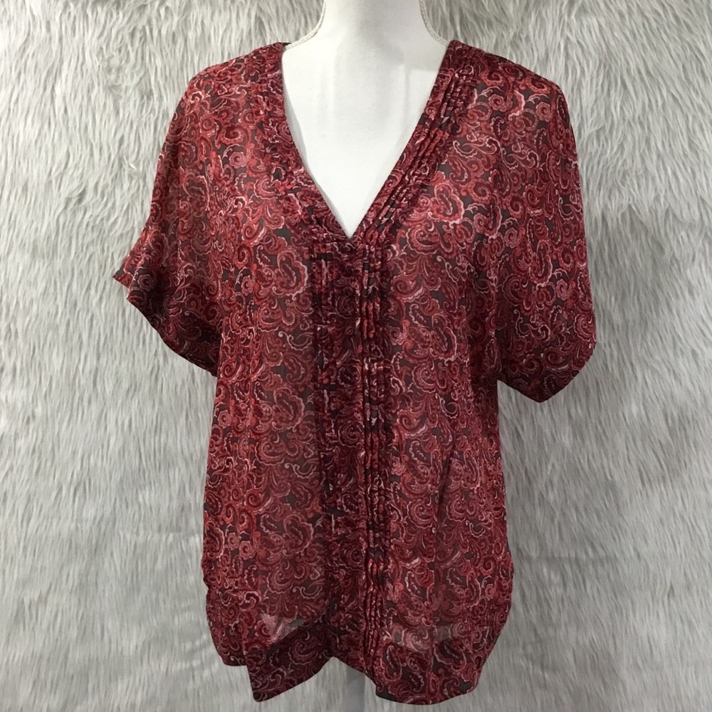 Gap women’s red paisley print sheer v neckline blouse top size medium
